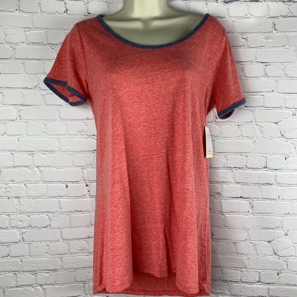 SOFT Red Classic T Blue ringer neck long cut comfy - Picture 3 of 8